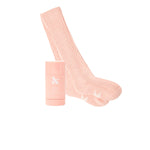Overnight Heel Repair Set with moisturizing Heel Balm stick and soft pink cozy socks on white background