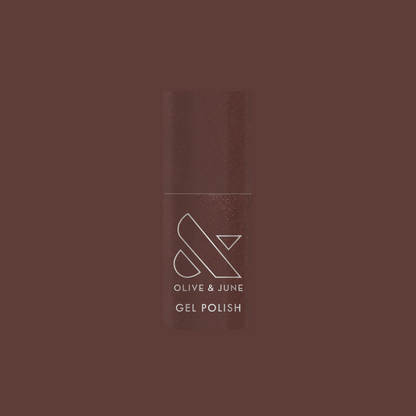 Bottle of Goal Getter - Gel nail polish in a deep chocolate shade with subtle golden shimmer for long-lasting mani
