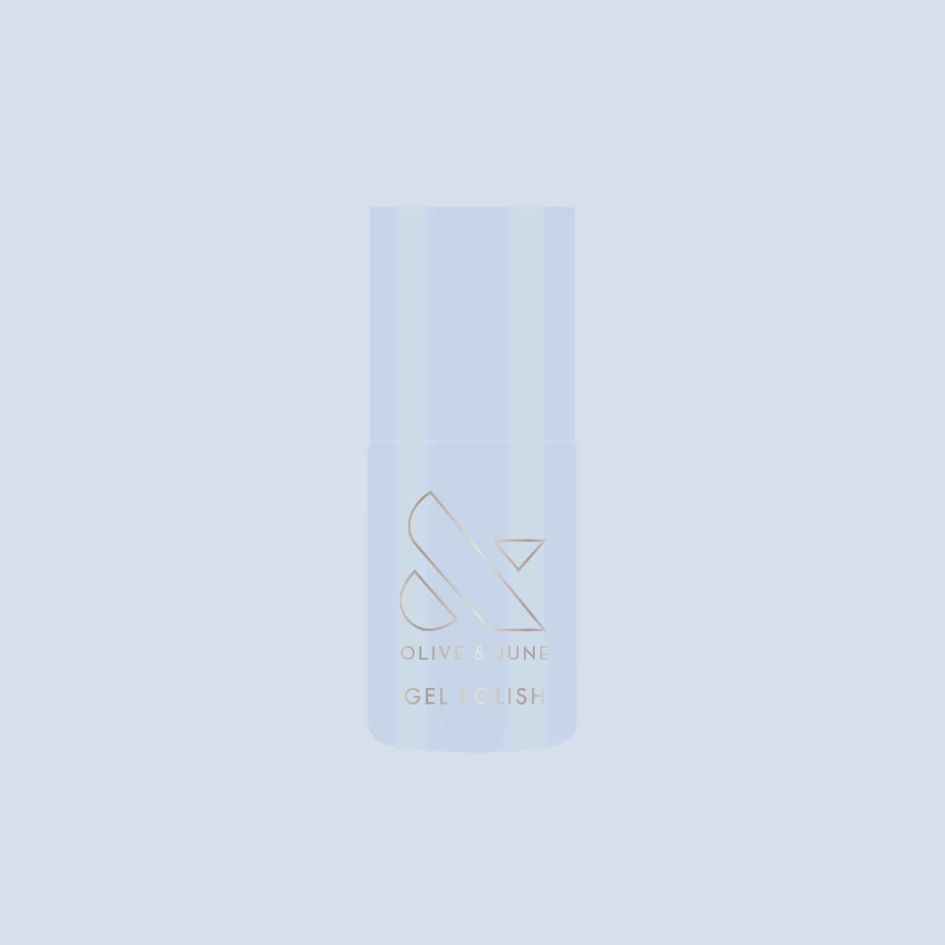 BP - Gel bottle displayed on a soft icy blue background representing a long-lasting gel polish by Olive and June