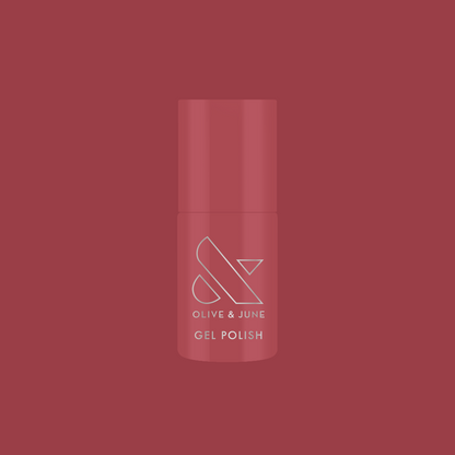 LD - Gel bottle displayed in a muted rosy shade for a smooth, long-lasting gel polish manicure by Olive and June