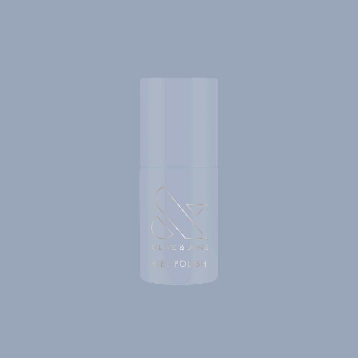Vintage - Gel polish bottle in vintage denim blue shade on matching blue background by Olive and June