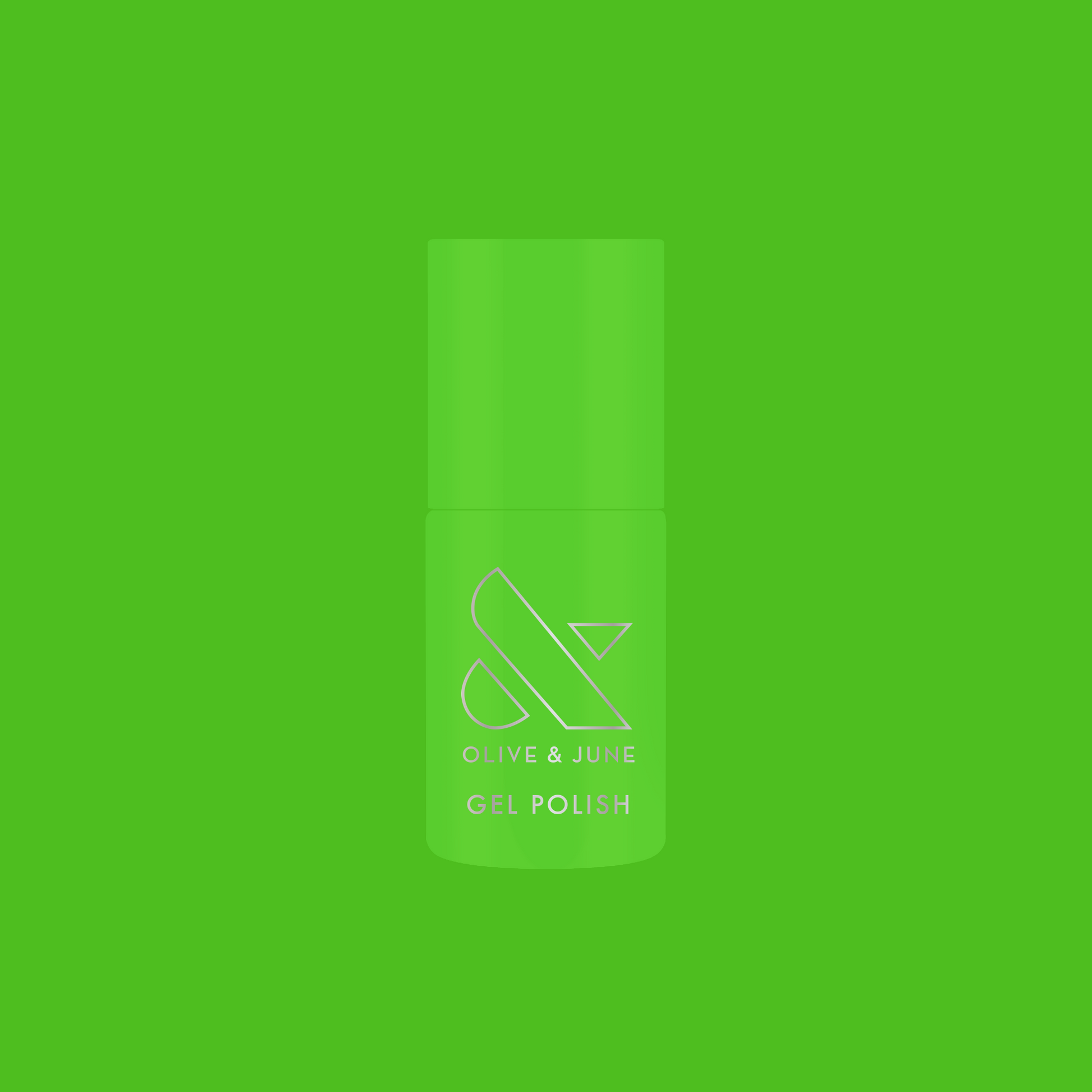 Cancel My Return Flight - Gel nail polish bottle in electric lime shade with Olive and June logo on vibrant background