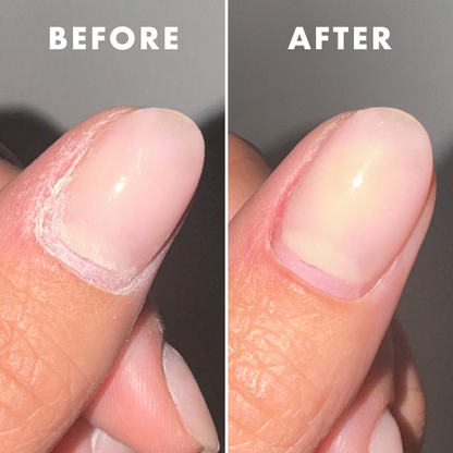 Cuticle Buffer before and after use showing smooth, neat cuticles and polished nails for a clean at-home manicure look
