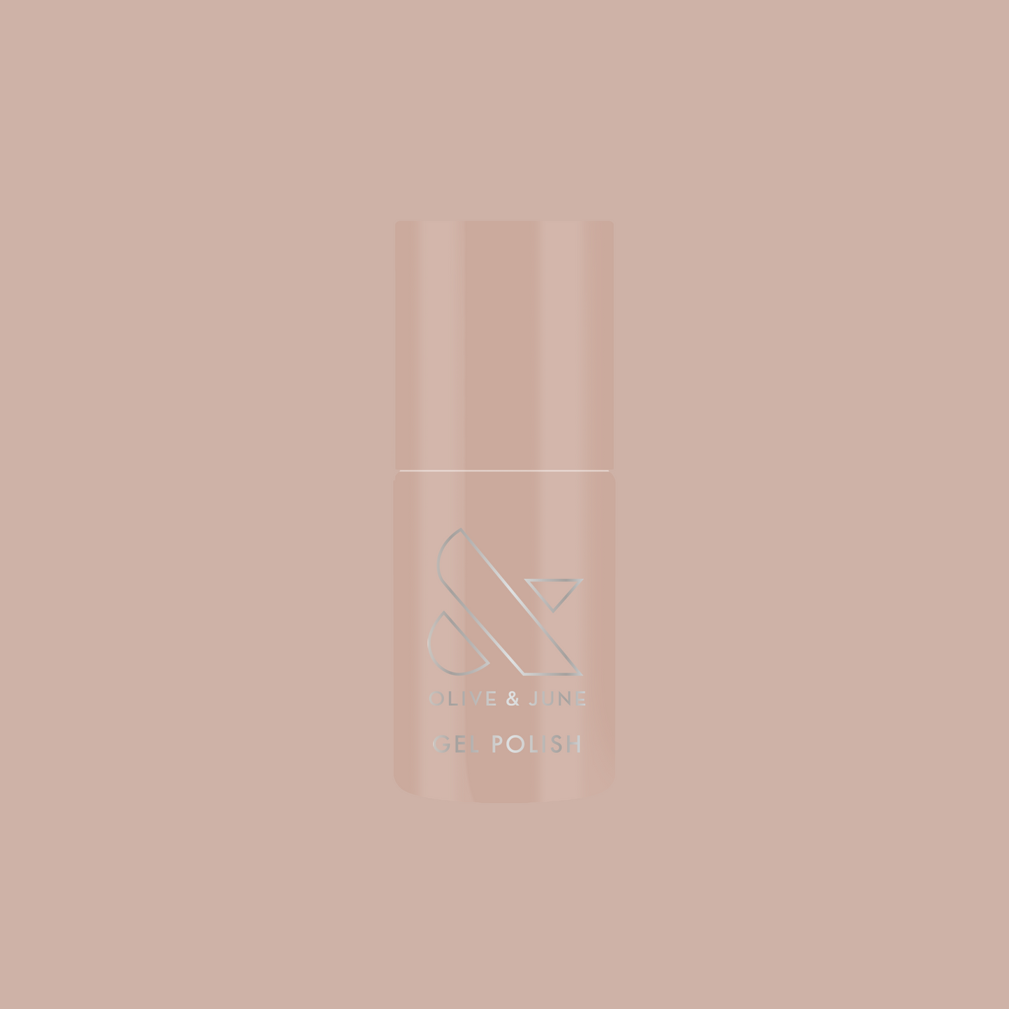 Bottle of CDJ - Gel nail polish by Olive and June in creamy neutral shade on matching soft background