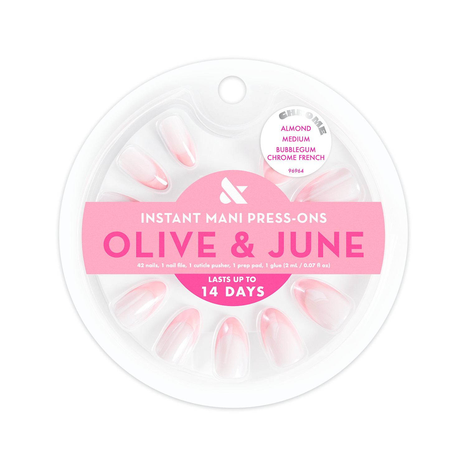 Bubblegum Chrome French - Press On | Medium | Almond