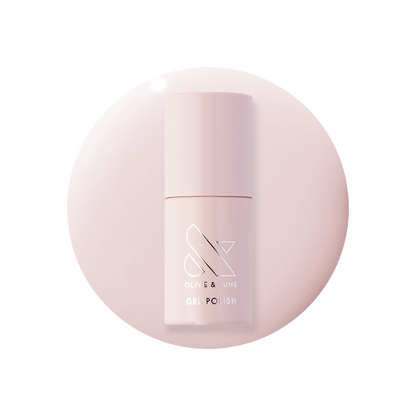 CCT - Gel polish bottle on soft sheer pink background for a delicate and feminine manicure by Olive and June