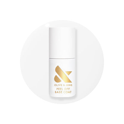 Olive and June Peel Off Base Coat bottle for easy gel polish removal and hydrating nail care at home mani and pedis