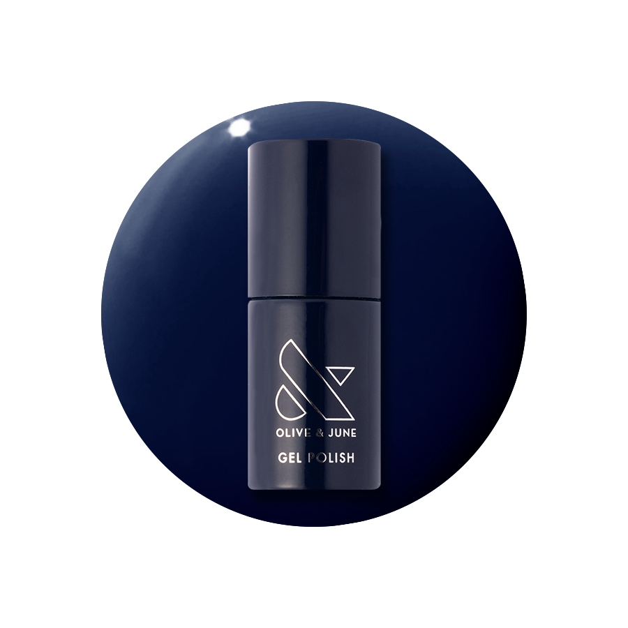 Suited - Gel bottle of deep navy gel polish with glossy finish by Olive and June for long-lasting manicure