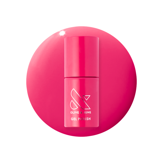 XOXO - Gel bottle in a vibrant hot pink shade for a bold, long-lasting gel manicure at home by Olive and June