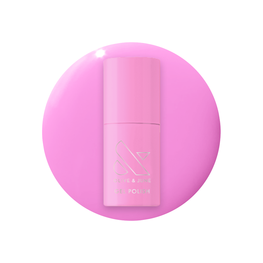 Permanent Vacation - Gel bright pink gel polish bottle on matching pink background for a mani or pedicure