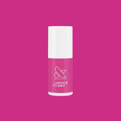 Wildest quick dry gel polish bottle in bold orchid magenta purple shade on solid magenta background