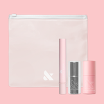 Rescue Kit with cuticle serum, nail strengthener, glossy top coat, and pink pouch for on-the-go nail care
