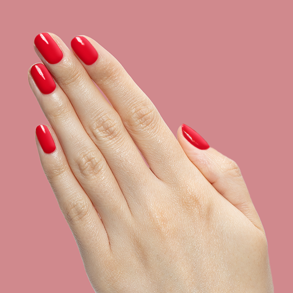 Secret Recipe - Gel polished nails in rich blue-toned red for a smooth, glossy, long-lasting at-home manicure.