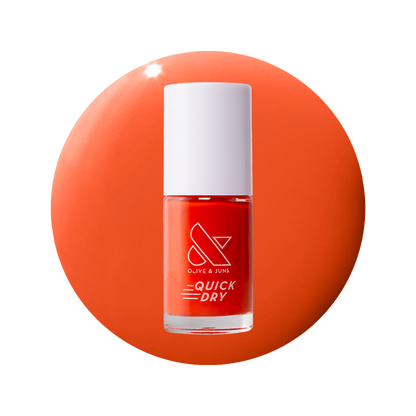 Snapdragon bright orange-red quick dry gel polish bottle on matching vibrant orange-red background