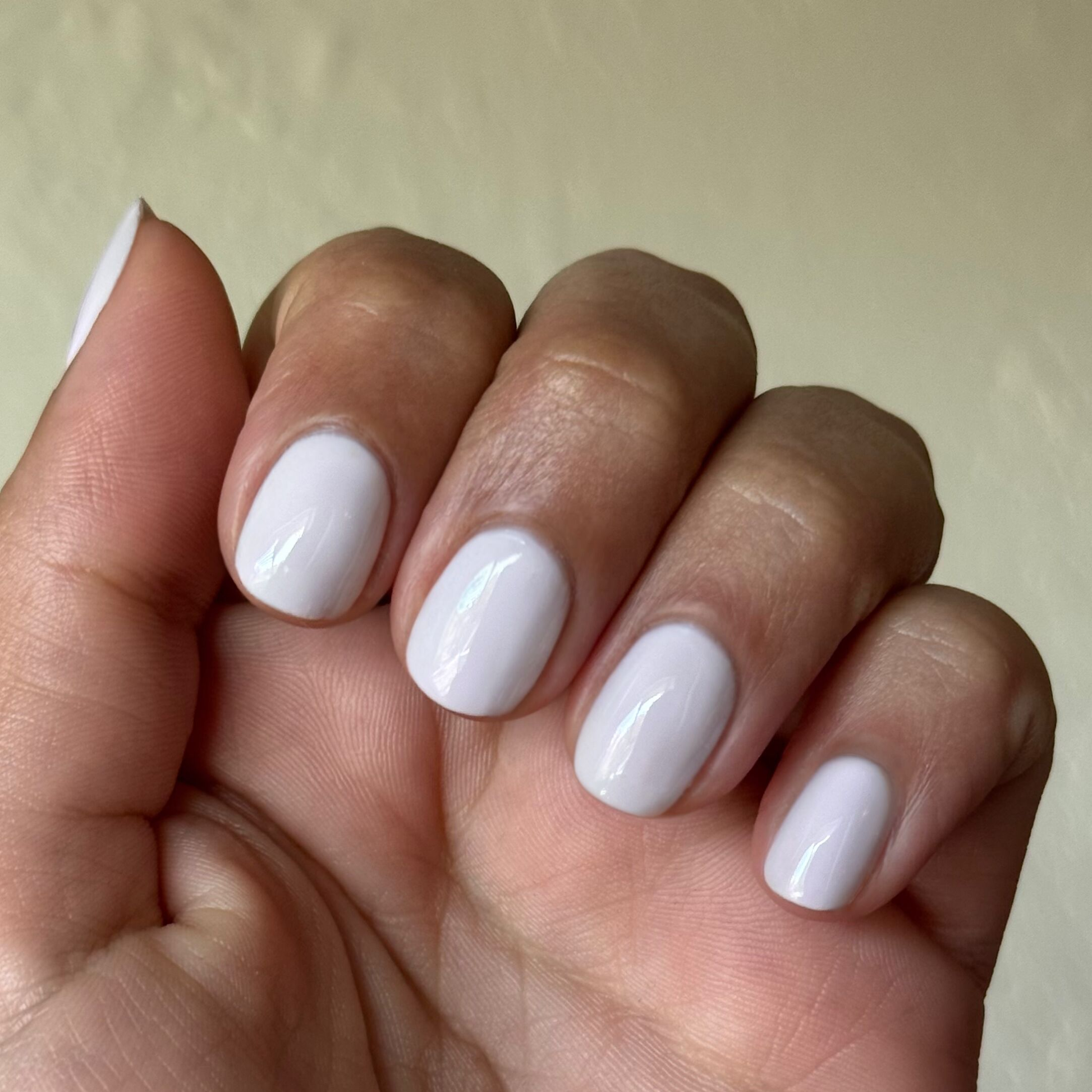 TT - Gel on short natural nails in a soft almost-pastel lavender shade with subtle grey undertones for a fresh mani by Olive and June