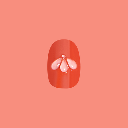 Puffy Pink Petals - Press-On | Extra Short | Round deep red nail with 3D puffy pink petal design for at-home manicure