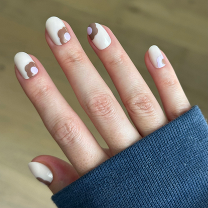 Big Fall Blooms - Press-On | Extra Short | Round neutral milky manicure with modern jumbo flower details for easy at-home wear