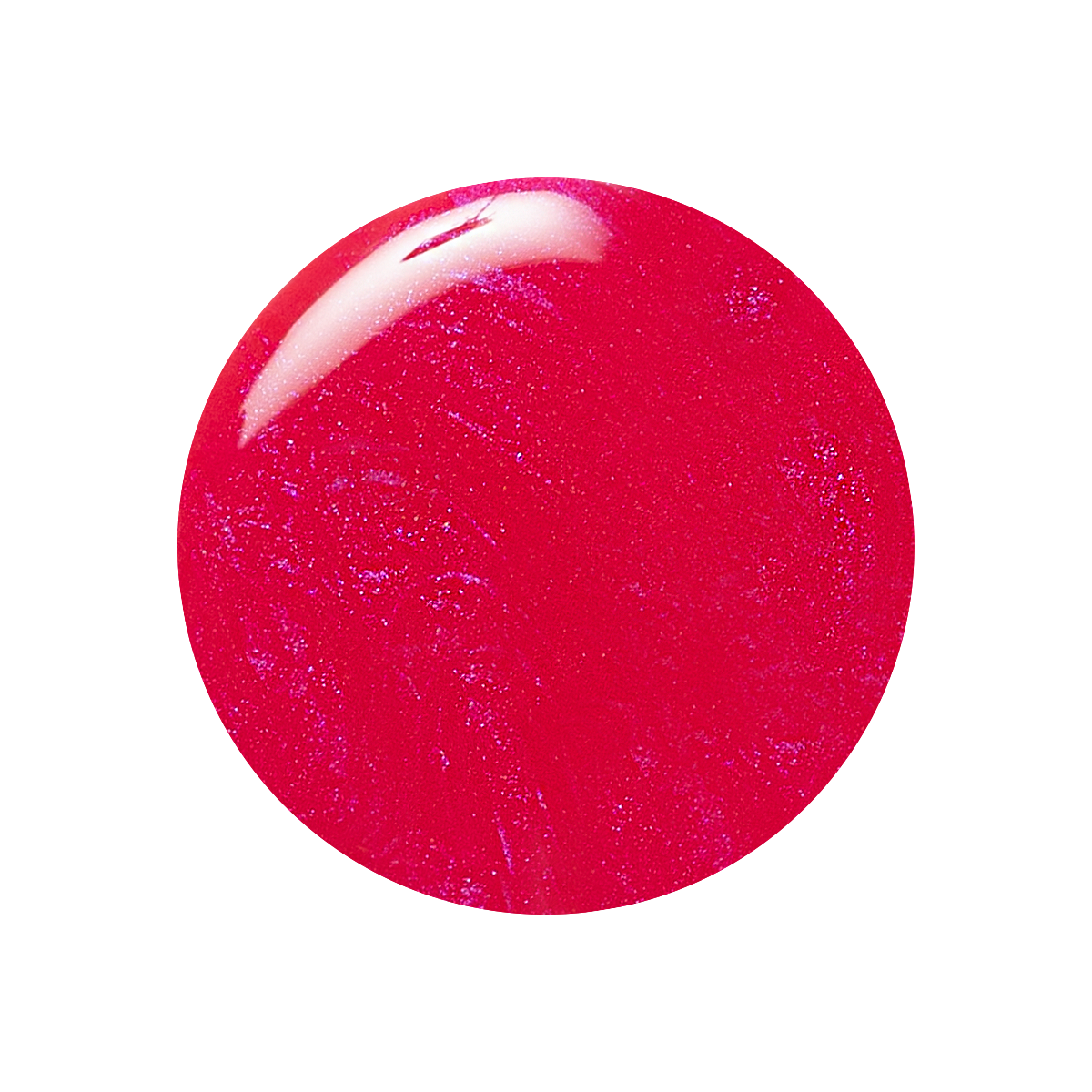 Glossy rounded swatch of Berries gel polish in sheer iridescent berry-pink, perfect for quick dry at-home manicures