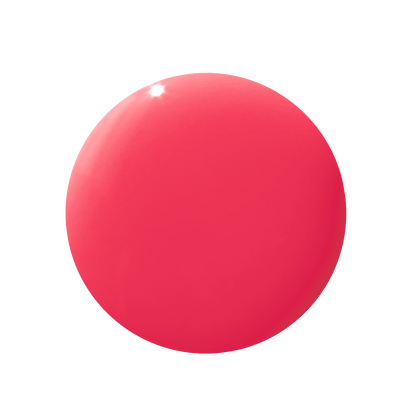 Glossy round swatch of Pomodoro quick dry nail polish in vibrant pinky-tomato red for manicures and pedicures