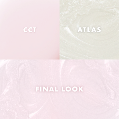 Pearl Mani System showing soft pink and pearlescent gel polish swatches with a blended final manicure color